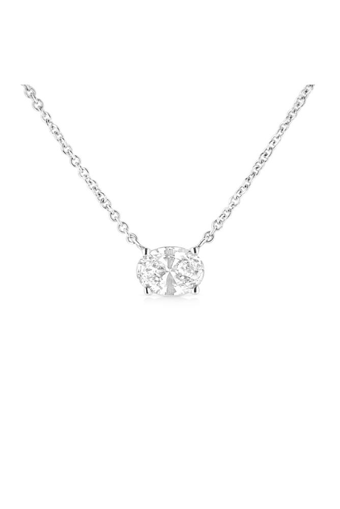 1/2 Cttw Lab Grown Oval Shape Solitaire Diamond East West Necklace
